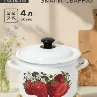 Кастрюля эмалированная, 4 л, d=21.3 см, с крышкой, белая