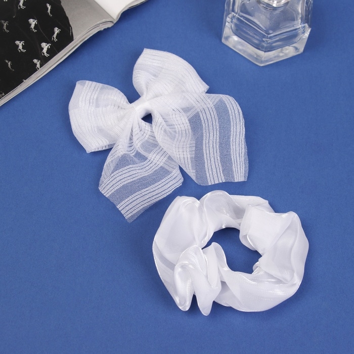 Набор для волос Набор для волос "Школьница" (резинка 10 см, зажим 9 см) полоски объём, белый