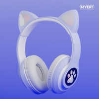 Наушники-Кошки MYBIT W-32, беспроводные, MIC, BT 5.0, AUX, microSD, MP3, 400 мАч, фиолетовые