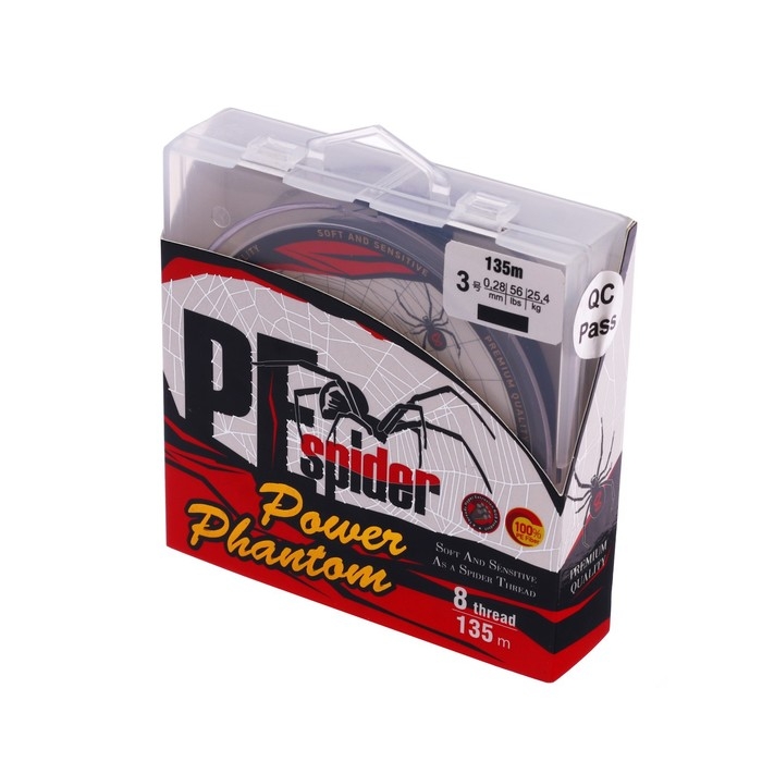 Шнур Power Phantom 8x, PE Spider, 135 м, темно-серый № 3, диаметр 0.28 мм, тест 25.4 кг Шнур Power Phantom 8x, PE Spider, 135 м, темно-серый № 3, диаметр 0.28 мм, тест 25.4 кг