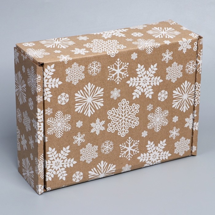 Коробка новогодняя складная «Снежинки», бурый, 27 х 21 х 9 см, Новый год Коробка новогодняя складная «Снежинки», бурый, 27 х 21 х 9 см, Новый год
