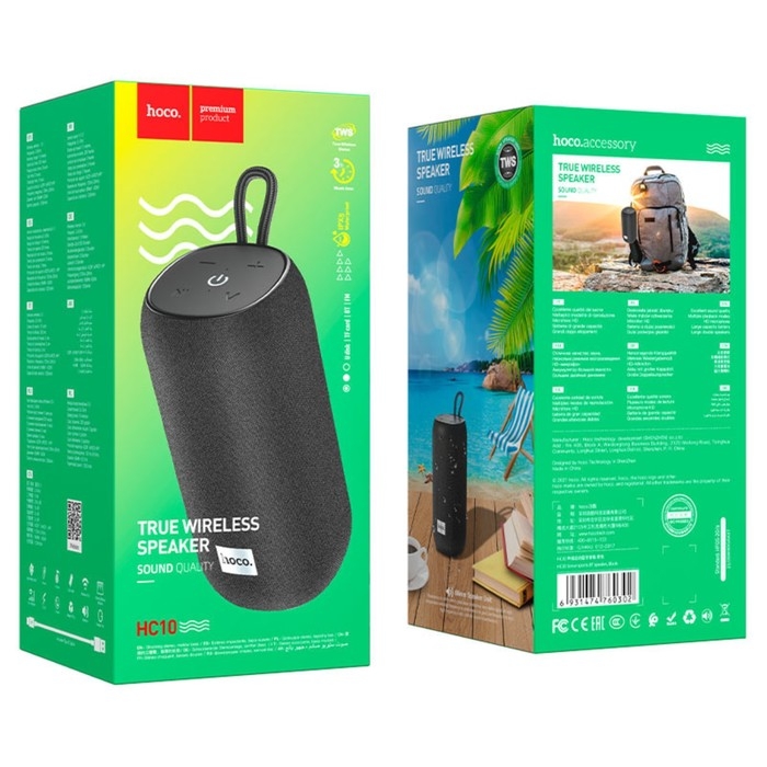 Портативная колонка Hoco HC10, 5 Вт, ВТ 5.0, FM, AUX, 1200 мАч, чёрная
