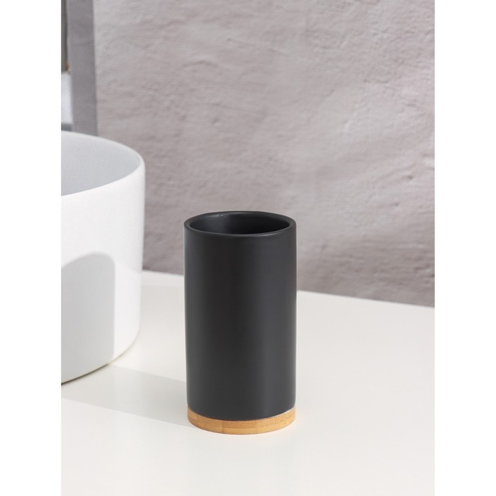 Набор аксессуаров для ванной комнаты SAVANNA «Натура», 2 предмета (дозатор 400 мл, стакан, на подставке), цвет чёрный Набор аксессуаров для ванной комнаты SAVANNA «Натура», 2 предмета (дозатор 400 мл, стакан, на подставке), цвет чёрный