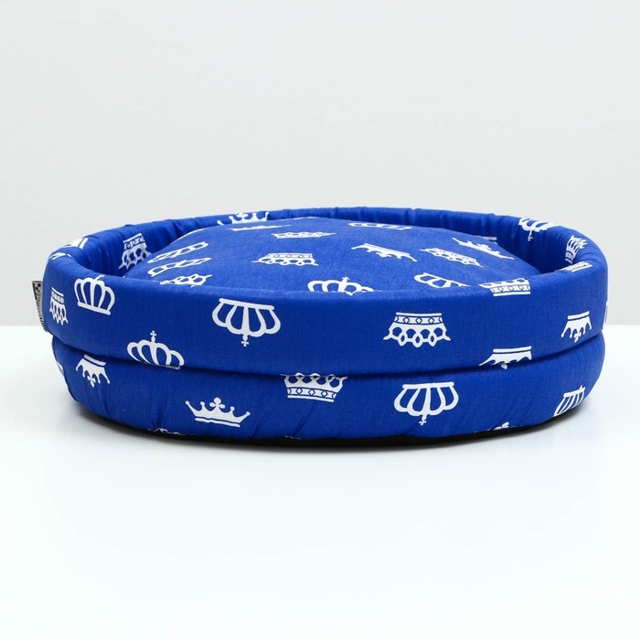 Лежанка Lowcost круглая, поплин, 40 х 40 х 12 см, синяя с коронами Лежанка Lowcost круглая, поплин, 40 х 40 х 12 см, синяя с коронами