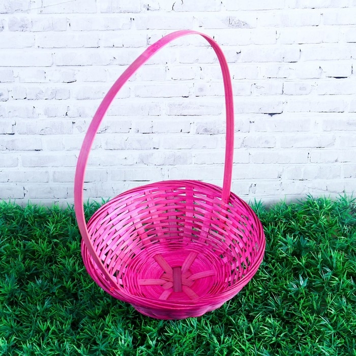 Корзина плетёная, бамбук, розовая, низкая Корзина плетёная, бамбук, розовая, низкая
