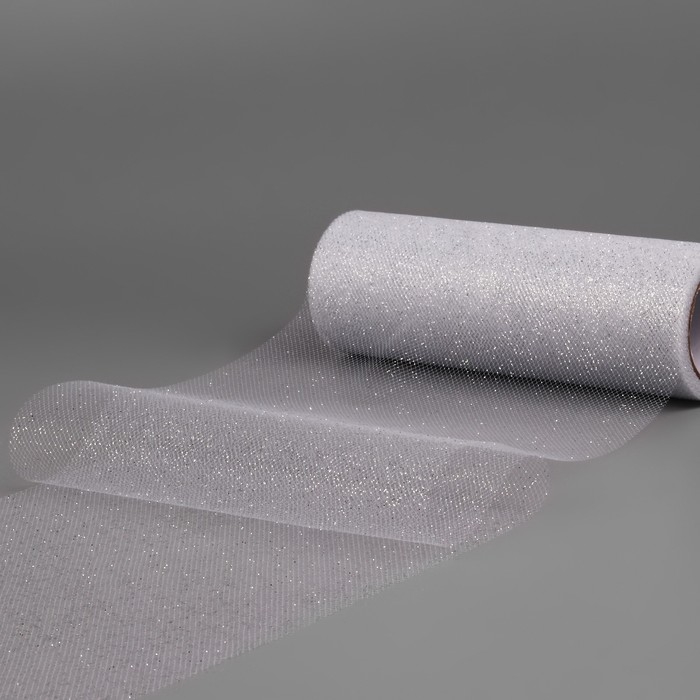 Фатин с глиттером, 15 см, 11 ± 1 г/кв.м, 9 ± 0,5 м, цвет серебряный №06 Фатин с глиттером, 15 см, 11 ± 1 г/кв.м, 9 ± 0,5 м, цвет серебряный №06