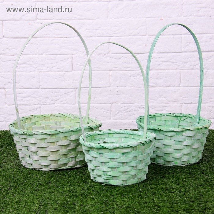 Набор корзин плетёных, бамбук, 3 шт., светло-зелёный цвет Набор корзин плетёных, бамбук, 3 шт., светло-зелёный цвет