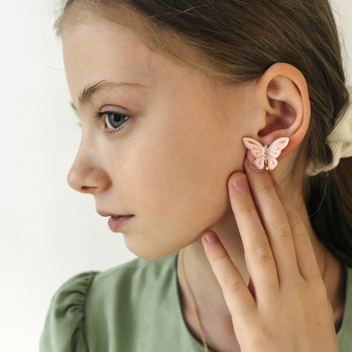 Набор «Выбражулька» 2 предмета: клипсы, кулон, бабочки весенние, цвет розовый в золоте Набор «Выбражулька» 2 предмета: клипсы, кулон, бабочки весенние, цвет розовый в золоте