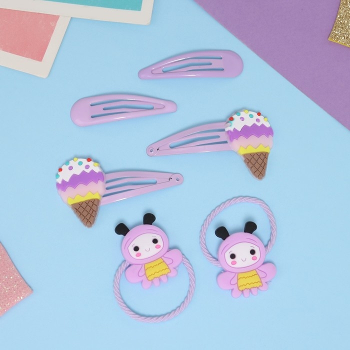 Набор для волос Набор для волос "Ширли" (2 резинки 5 см, 4 невидимки 5,5 см) пчёлка, сиреневый