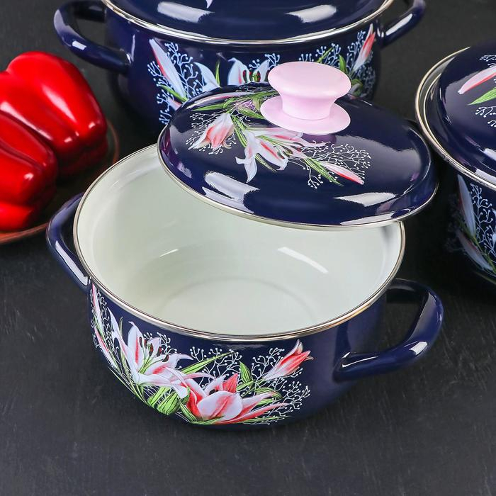 Набор эмалированных кастрюль «Версаль», 3 предмета: 1,5 л, 2 л, 3 л, индукция Набор эмалированных кастрюль «Версаль», 3 предмета: 1,5 л, 2 л, 3 л, индукция