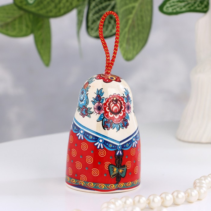 Колокольчик матрешка средняя, хохлома, 7 см Колокольчик матрешка средняя, хохлома, 7 см
