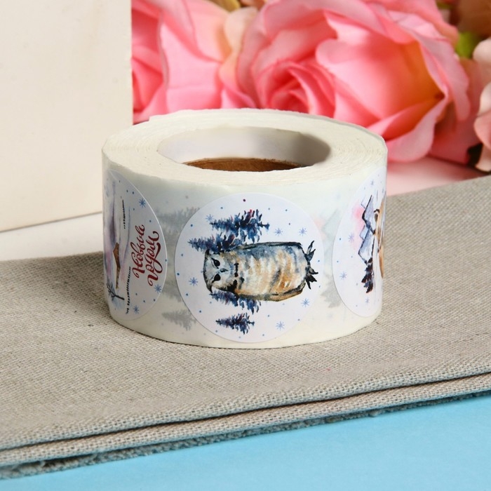 Новый год. Наклейки в рулоне "Новогоднее настроение", 500 шт, 3,8 х 3,8 см