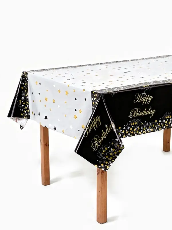 Скатерть одноразовая &laquo;С днём рождения&raquo;, 137&times;183 см, чёрная