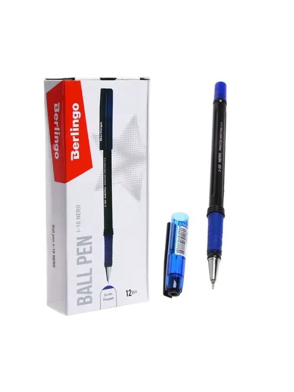 Ручка шариковая Berlingo. I-10 Nero, синий стержень, узел 0.4 мм, резиновый упор