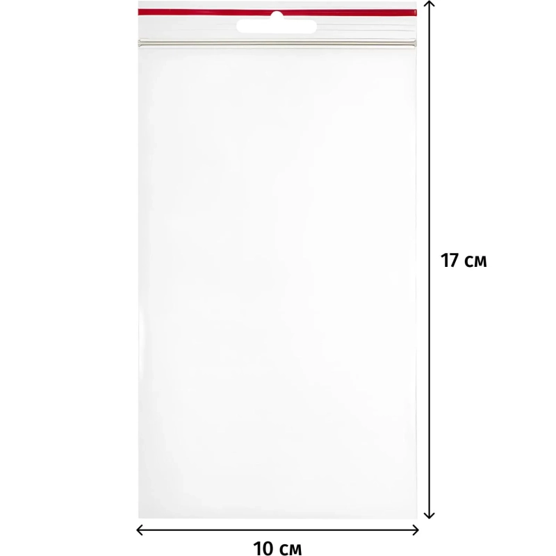 Пакет с замком (Zip Lock) с европодвесом 10 х 17 см, 60 мкм, 100 шт/уп