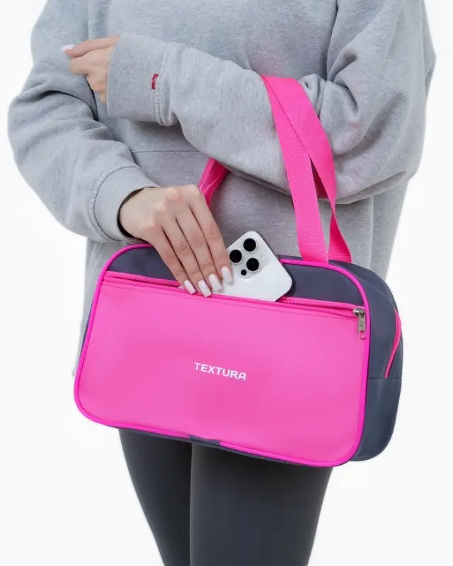 Сумка для обуви TEXTURA, на молнии наружный карман, размер 33&times;10&times;20 см, серая/розовая