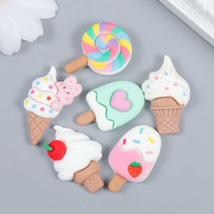 Декор для творчества пластик Декор для творчества пластик "Мороженое" набор 6 шт 3х2 см