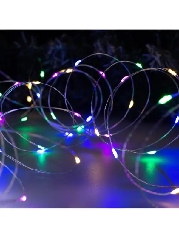 Гирлянда &laquo;Нить&raquo; 20 м, роса, IP20, серебристая нить, 200 LED, свечение мульти, 12 В