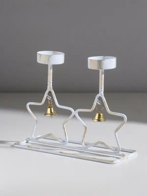 Подсвечник металл на 2 свечи  Подсвечник металл на 2 свечи "Две звезды" белый с патиной d=5 см 18,5х7,3х14,8 см