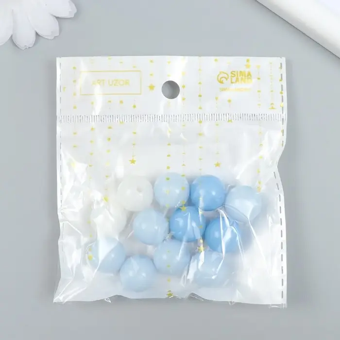 Бусины пластик "От белого к голубому" глянец набор 25 гр МИКС d=1,6 см