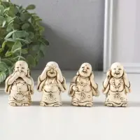 Сувенир полистоун "Хотей - не слышу, не вижу, не скажу" набор 4 шт беж 3х3,5х5,5 см