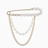 Булавка &laquo;Сияние&raquo; жемчуга, цепочка, L=7.5 см, цвет белый в золоте