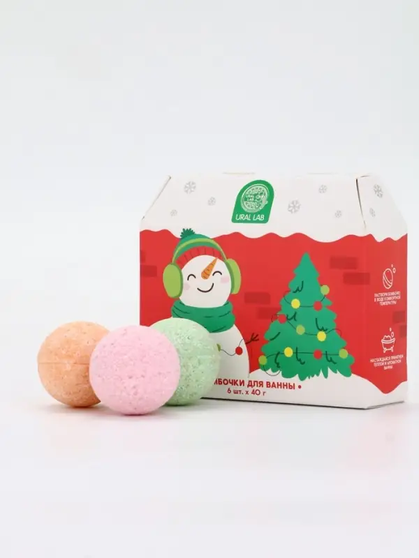 Бомбочки для ванны в домике «Снеговик», набор 6 шт х 40 г, URAL LAB Бомбочки для ванны в домике «Снеговик», набор 6 шт х 40 г, URAL LAB