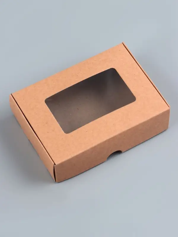 Коробка складная, крышка-дно, с окном, крафт, 14×10×4 см Коробка складная, крышка-дно, с окном, крафт, 14×10×4 см