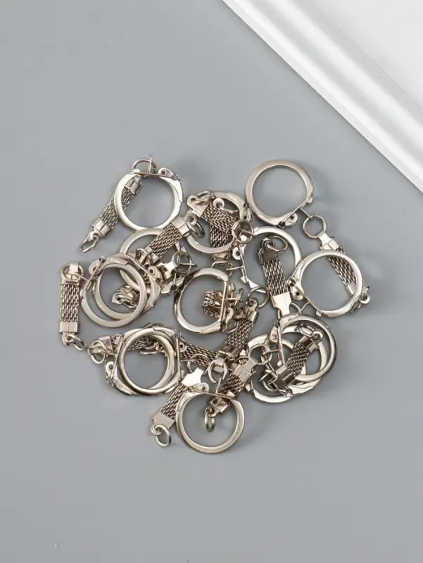 Основа для брелока, карабин металл с плоской цепочкой, серебро, набор 15 шт., 5.8&times;2.2 см