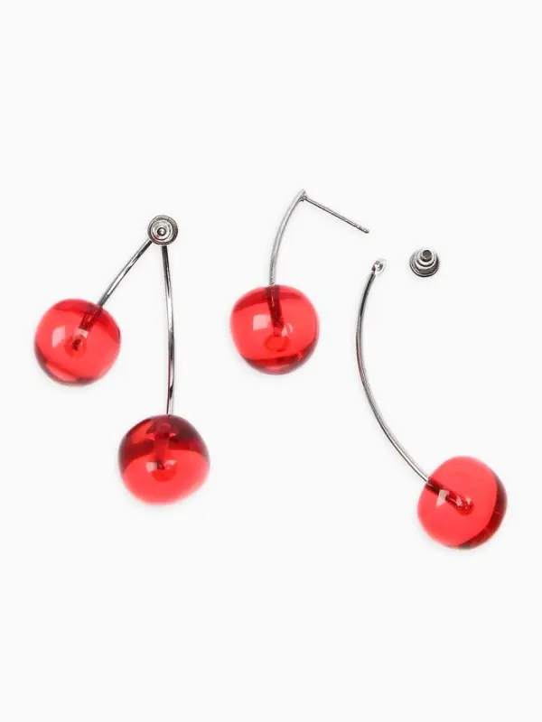 Серьги двойные &laquo;Черешня&raquo;, красные в серебре