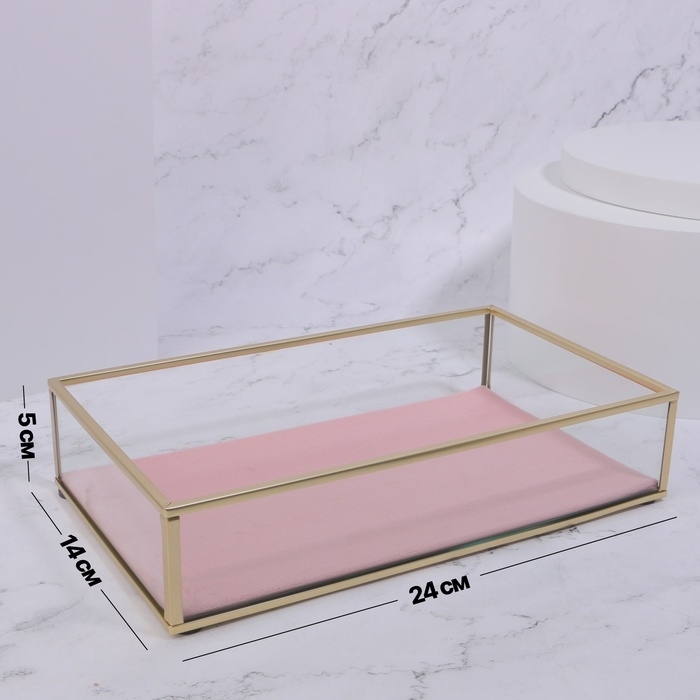 Органайзер для хранения «PINK RIPPLES», стеклянный, 1 секция, 24 × 14 × 5 см, цвет прозрачный/медный/розовый