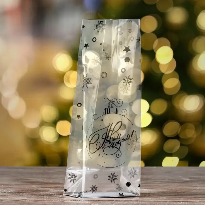 Пакет подарочный новогодний с жёстким дном 6×8×23 см Пакет подарочный новогодний с жёстким дном 6×8×23 см