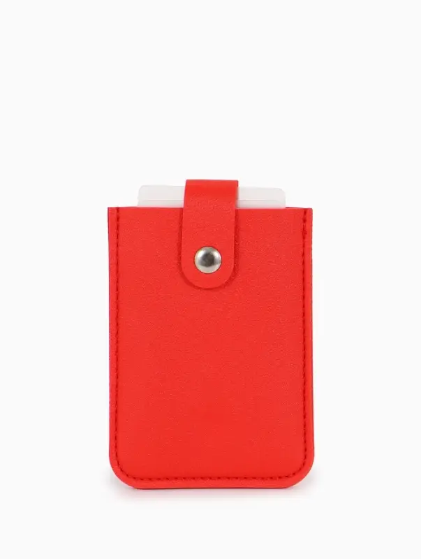 Картхолдер на кнопке, 5 карт, однотонный, красный