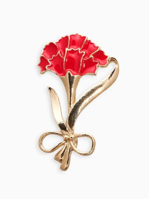 Брошь  "Гвоздика" с лентой, цвет красный в золоте