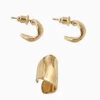 Набор серьги и каффа 3 шт. &laquo;Минимализм&raquo;, тренд, цвет золото
