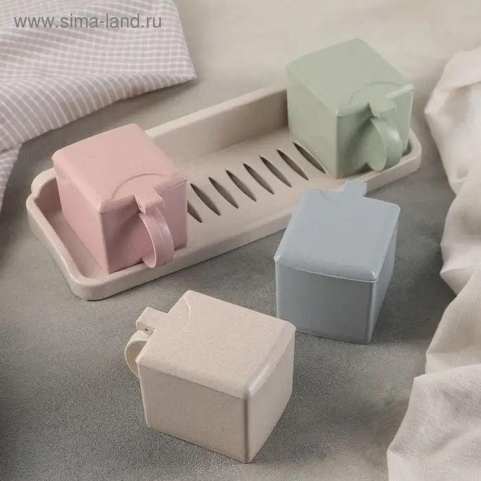 Набор банок для сыпучих продуктов на подставке, 4 шт с ложками, цвет МИКС