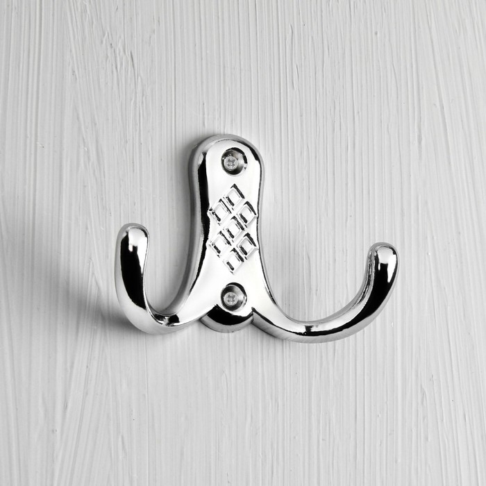 Крючок мебельный ТУНДРА TKD024, двухрожковый, хром Крючок мебельный ТУНДРА TKD024, двухрожковый, хром