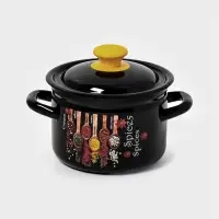 Кастрюля эмалированная &laquo;Карри&raquo;, 2 л, d=17 см, с крышкой, чёрная