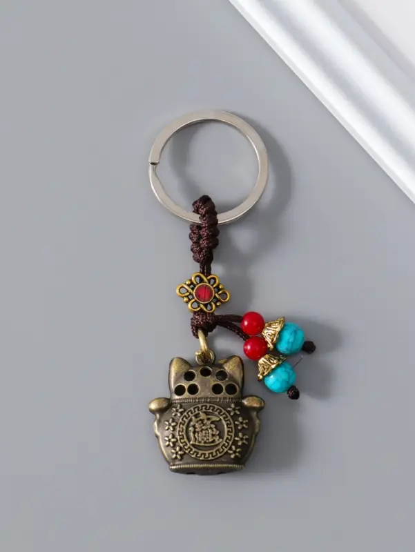 Брелок металл нэцке "Кот Манэки-нэко" 1х3х6 см