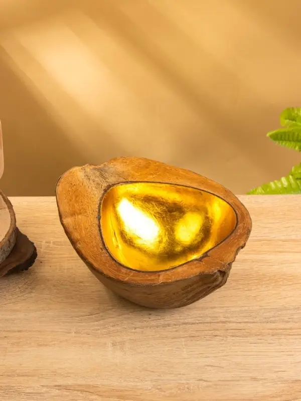 Чаша из кокоса, 15.5×21×7 см, коричнево-золотая Чаша из кокоса, 15.5×21×7 см, коричнево-золотая