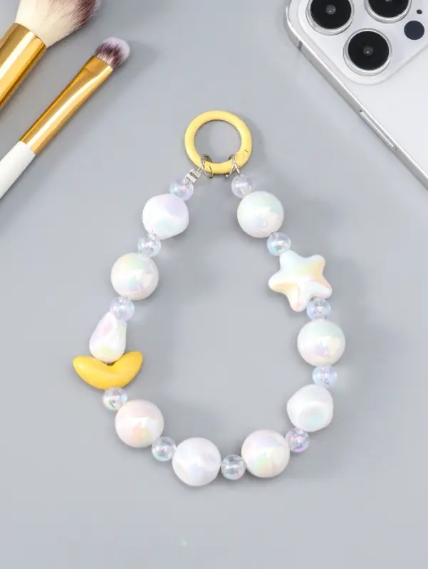 Брелок на карабине "Тюльпаны и звёзды" жёлто-перламутровый 11х4х1,5 см