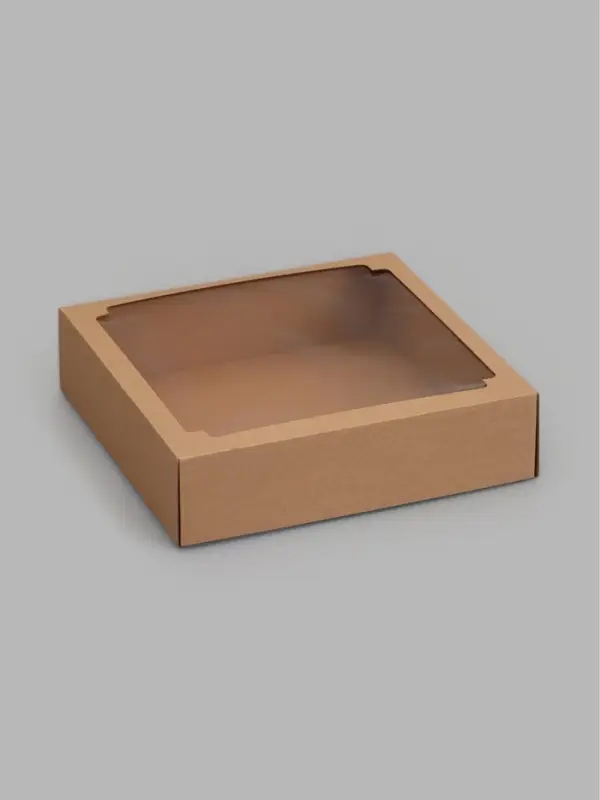 Коробка складная, крышка-дно,с окном, крафт, 30 х 30 х 8 см