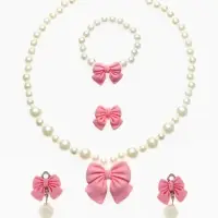 Набор детских украшений Выбражулька &laquo;Бант&raquo;, 4 предмета: кулон, браслет d=6 см кольцо, клипсы, бело-розовый