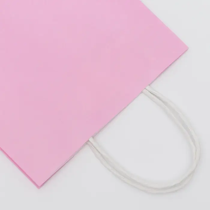 Пакет крафт розовый, круглая ручка, 18×8×25 см, 120 г