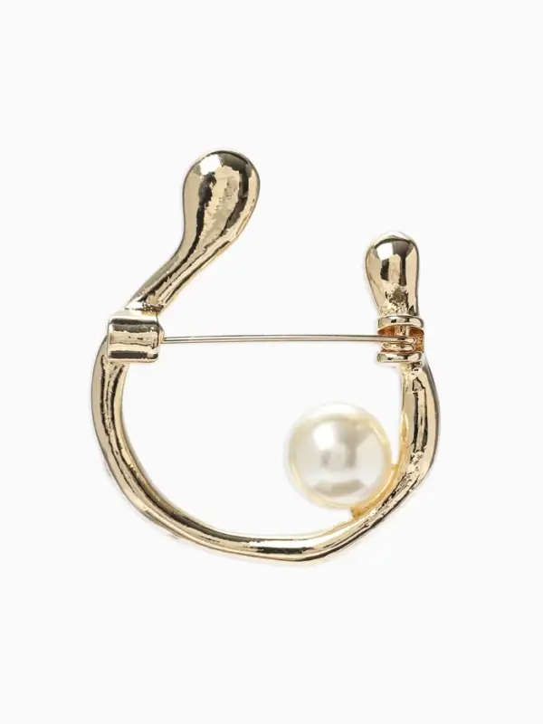 Брошь &laquo;Подкова&raquo;, с бусиной №10, цвет белый в золоте