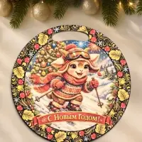 Доска разделочная сувенирная &laquo;Символ года. С Новым Годом!&raquo;, d=25.5 см, дерево, разноцветная