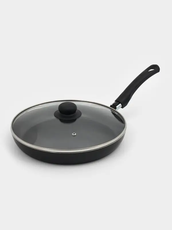 Сковорода Consul, d=28 см, пластиковая ручка, стеклянная крышка, антипригарное покрытие, алюминий, чёрная