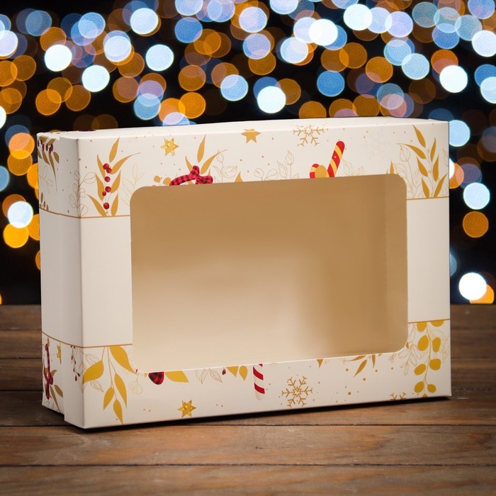 Новый год. Коробка подарочная новогодняя складная, крышка-дно, с окном Новый год. Коробка подарочная новогодняя складная, крышка-дно, с окном "Счастливых каникул" 24 х 17 х 8 см