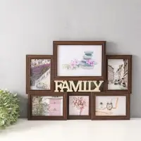 Фоторамка пластик на 6 фото 10х10, 10х15, 15х20 "Семья" тёмное дерево 49х36 см