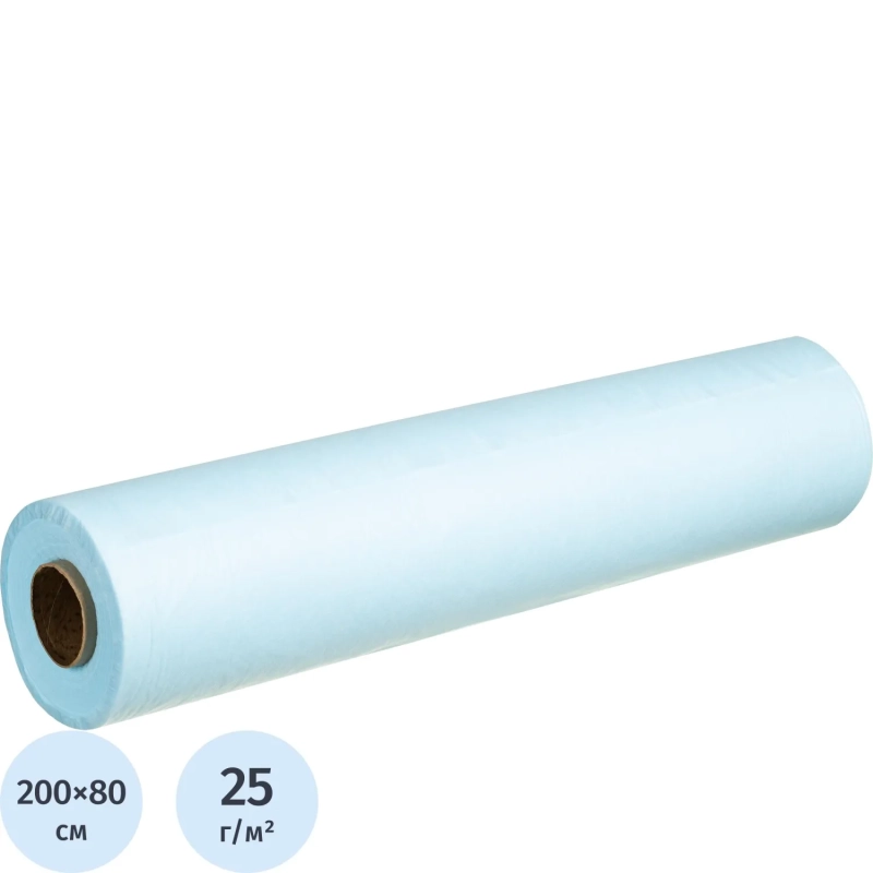 Простыня в рулоне 80х200, спанбонд, пл.25, голубой, 100шт/рул ШК35574
